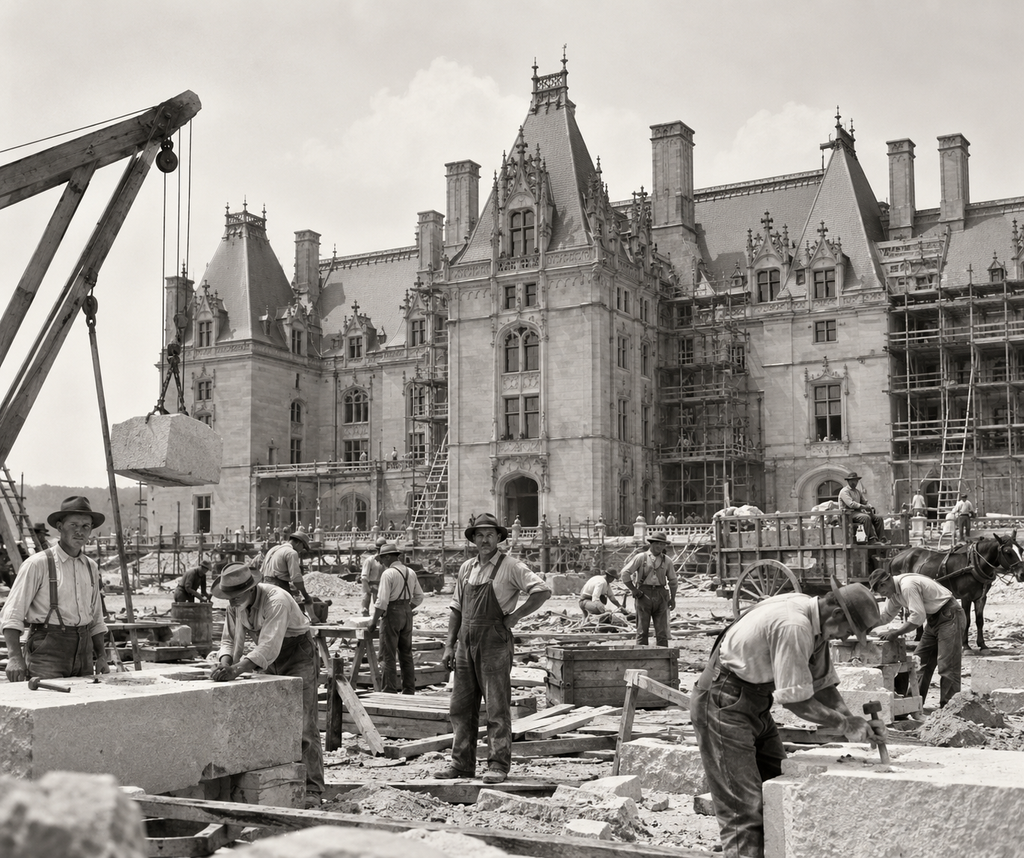 Workers during construction of Biltmore House