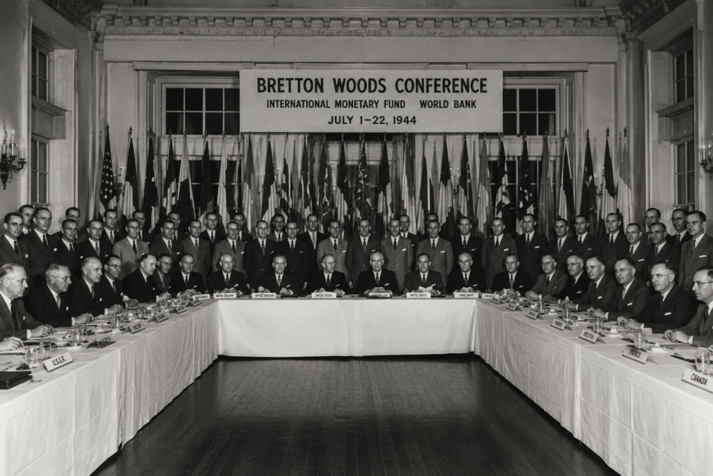 Delegates attending the Bretton Woods Conference at the Mount Washington Resort in 1944