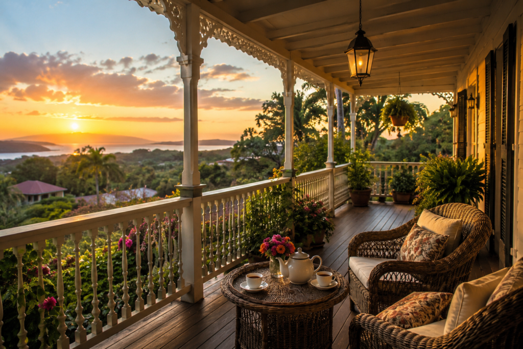 The famous veranda of the Mount Washington Resort overlooking the White Mountains