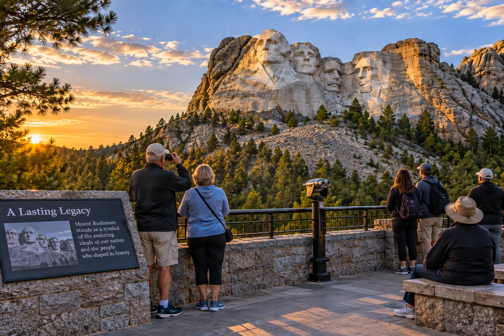 Visitors stopping to take in views of Mount Rushmore during their tour